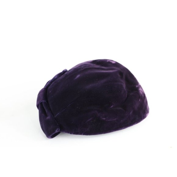 Vintage 20s 30s Roaring 20s Flapper Girl Velvet Velour Bowtie Hat Cap Purple main image 5